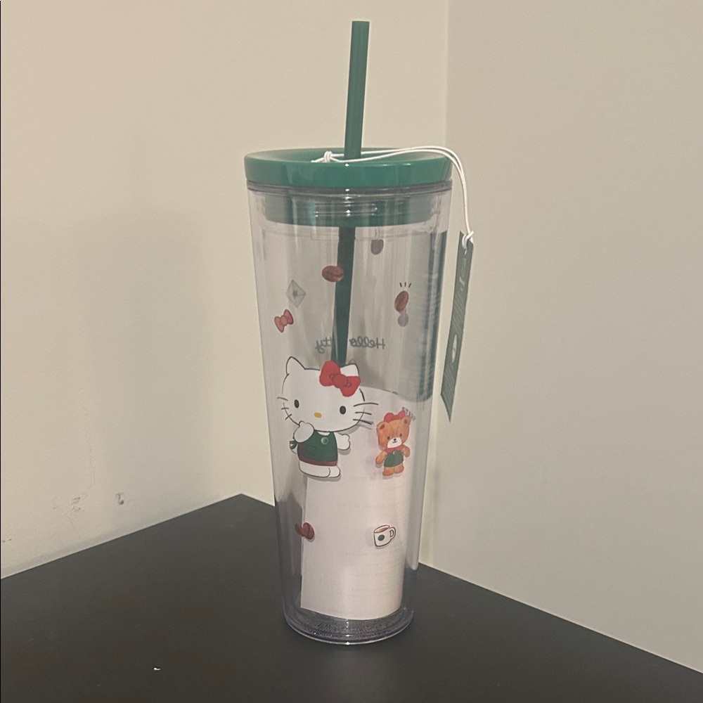 Hello Kitty Tumbler with Green Lid and Straw